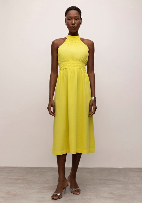 Vestido Iódice Midi Cava Francesa Detalhe Cintura Amarelo