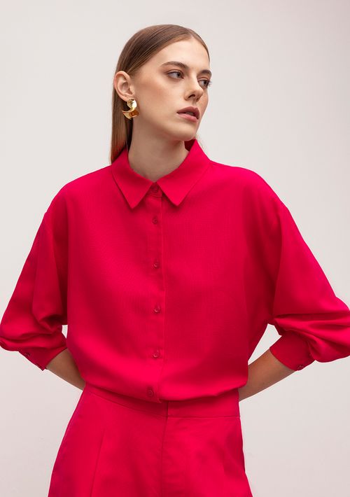 Camisa Iódice Manga Longa Ombro Deslocado Rosa