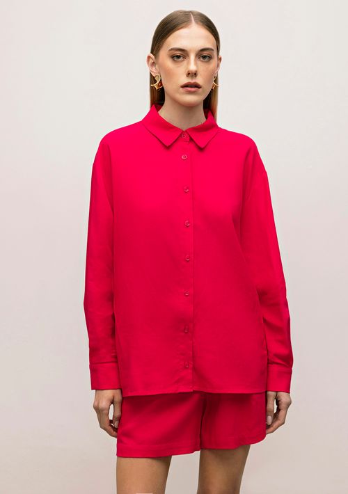 Camisa Iódice Manga Longa Ombro Deslocado Rosa