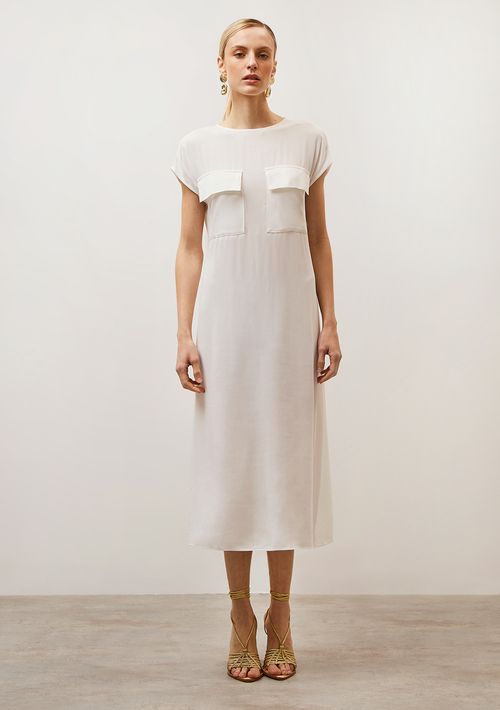 Vestido Iódice Midi Decote Redondo Com Bolso Off White