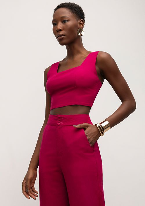 Top Iódice Reto Alça Larga Detalhe Elástico Pink