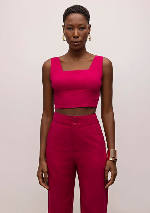 Top Iódice Reto Alça Larga Detalhe Elástico Pink