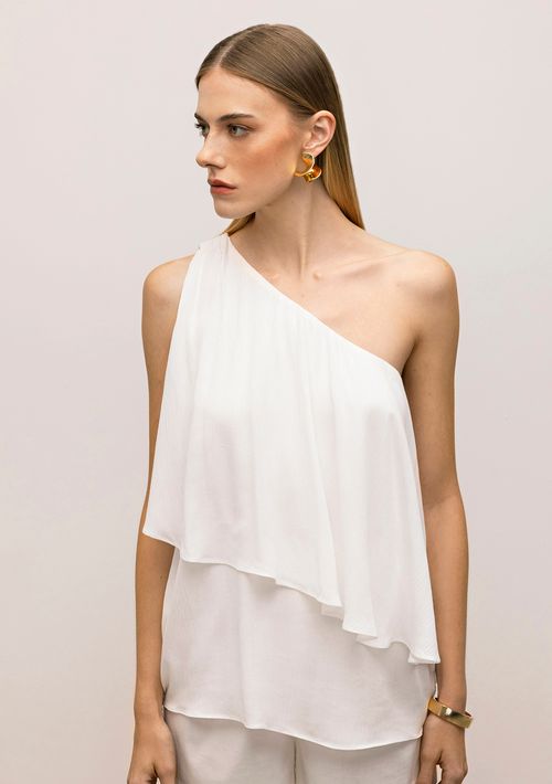 Blusa Iódice Ombro Só Sem Manga Com Sobreposição Off White