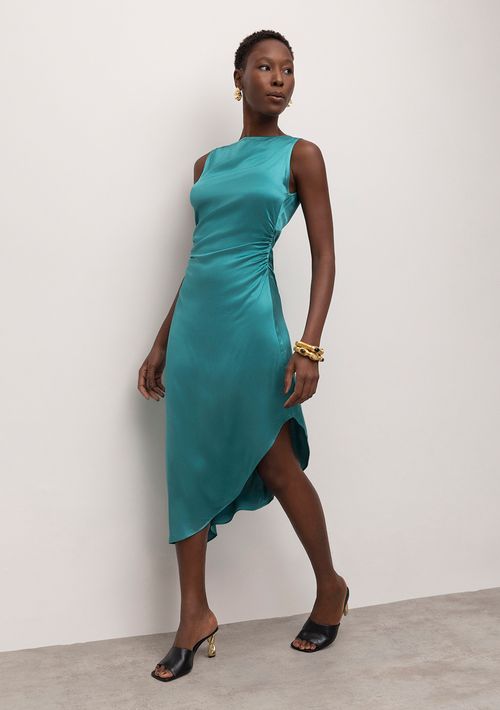 Vestido Iódice Midi Decote Canoa Barra Assimétrica Verde