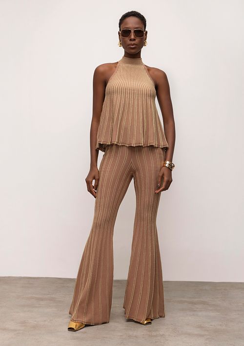 Calça Iódice Flare Cós Alto Tricot Marrom