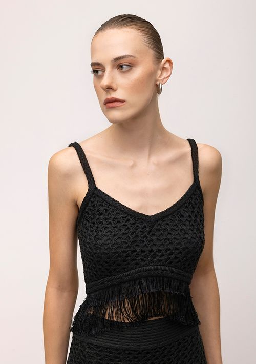 Top Iódice Justo Alça Com Foil Preto