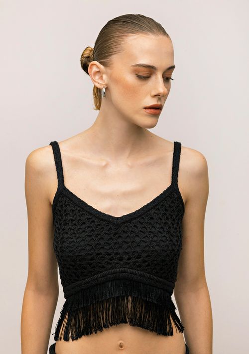 Top Iódice Justo Alça Com Foil Preto