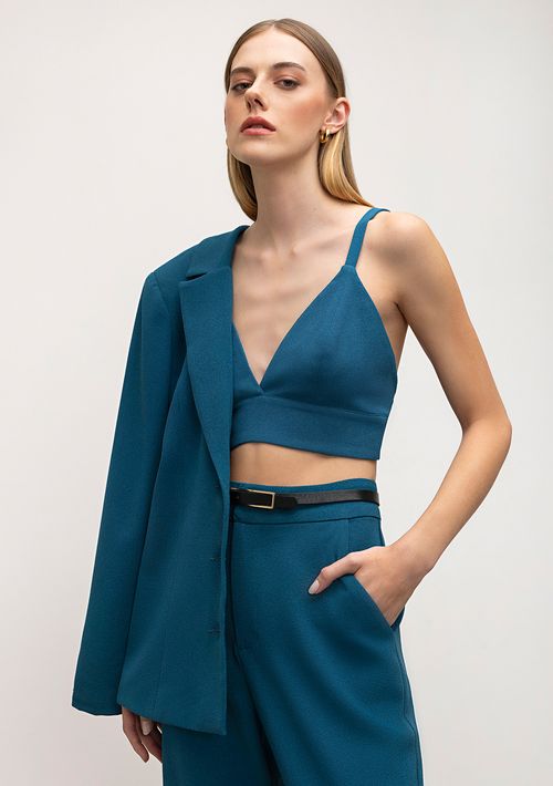 Top Iódice Cropped Alça Com Botão Azul Marinho