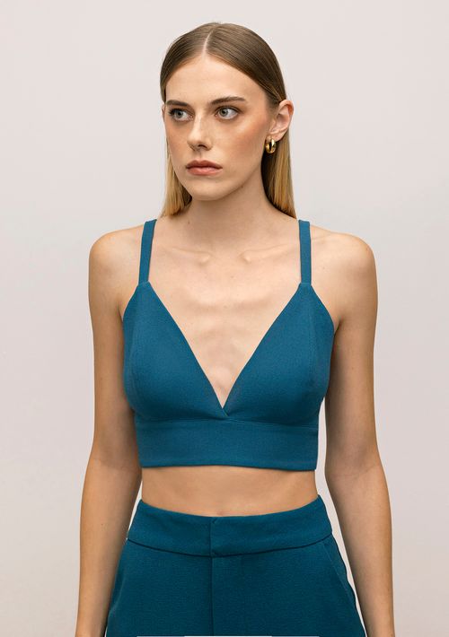 Top Iódice Cropped Alça Com Botão Azul Marinho