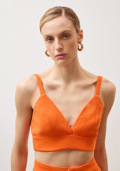 Top Iódice Cropped Alça Com Botão Laranja