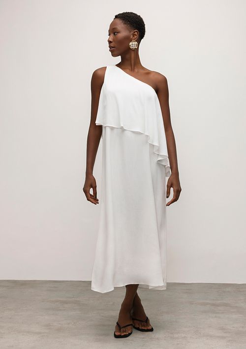 Vestido Iódice Midi Decote Assimétrico Com Sobreposição Off White