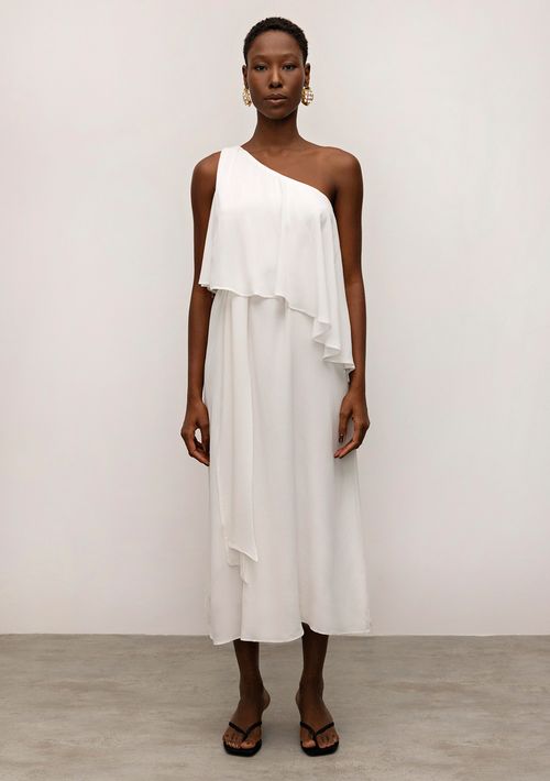 Vestido Iódice Midi Decote Assimétrico Com Sobreposição Off White