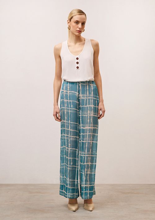 Calça Iódice Wide Cós Alto Com Pence Azul
