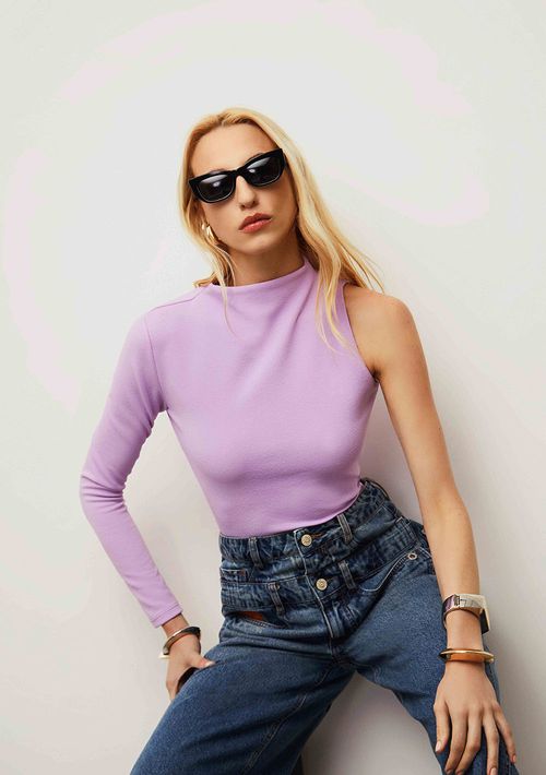 Body Iódice Um Ombro Só Manga Longa Lilas