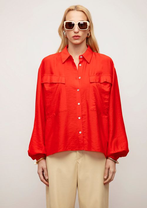 Camisa Iódice Solta Polo Manga Longa Padrão Vermelho