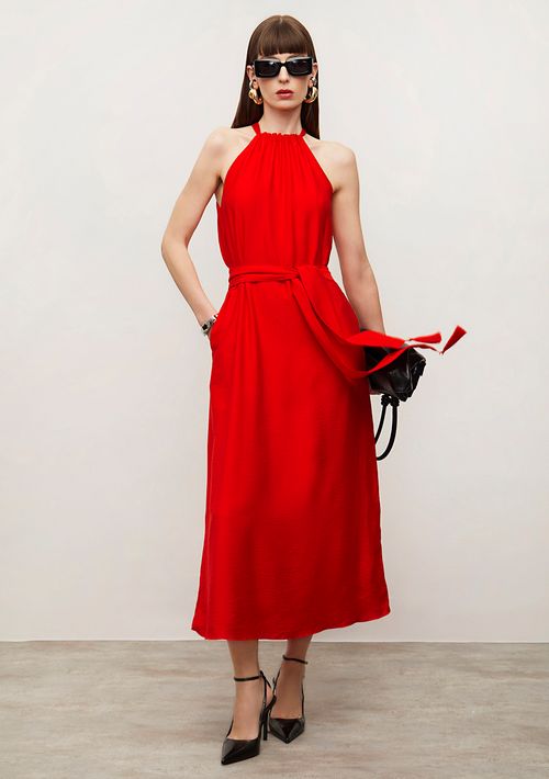 Vestido Iódice Solto Decote Careca Sem Manga Midi Vermelho