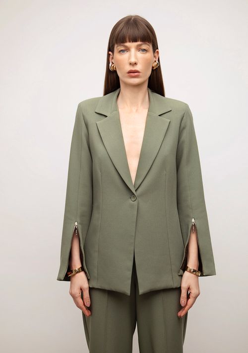 Blazer Iódice Ajustado Manga Longa Padrão Verde