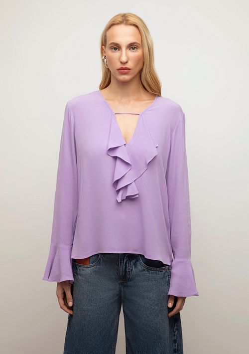Blusa Iódice Solta Decote V Manga Longa Padrão Lilas