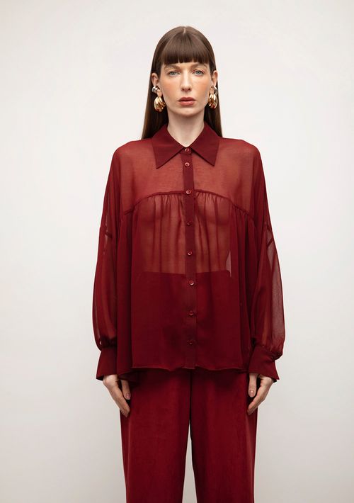 Camisa Iódice Solta Polo Manga Longa Padrão Bordo