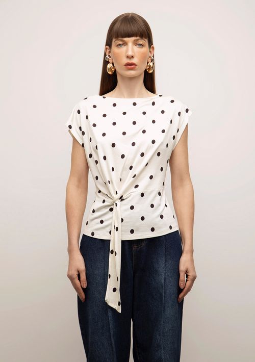 Blusa Iódice Solta Decote Canoa Manga Curta Padrão Off White