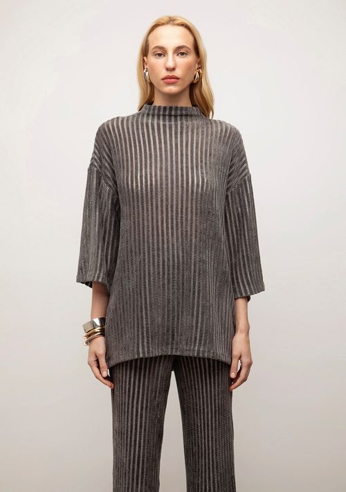 Blusa Iódice Oversized Gola Alta Manga 7 Oitavos Alongada Cinza