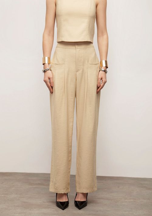 Calça Iódice Reta Alta Bege