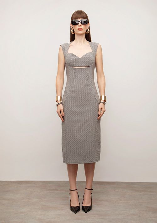 Vestido Iódice Ajustado Decote V Sem Manga Midi Preto