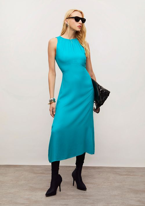 Vestido Iódice Solto Decote Careca Sem Manga Midi Verde