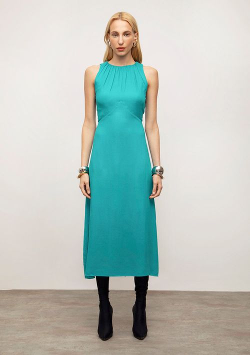 Vestido Iódice Solto Decote Careca Sem Manga Midi Verde