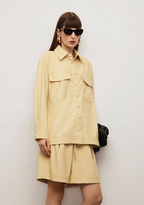 Camisa Iódice Solta Gola Tradicional Manga Longa Padrão Amarelo