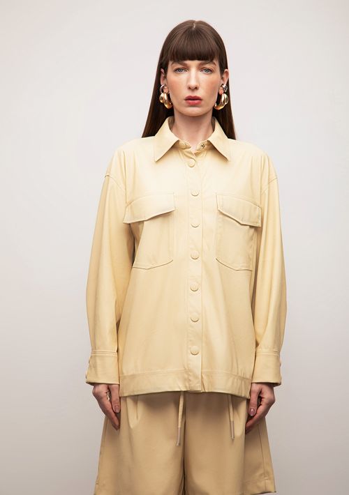 Camisa Iódice Solta Gola Tradicional Manga Longa Padrão Amarelo