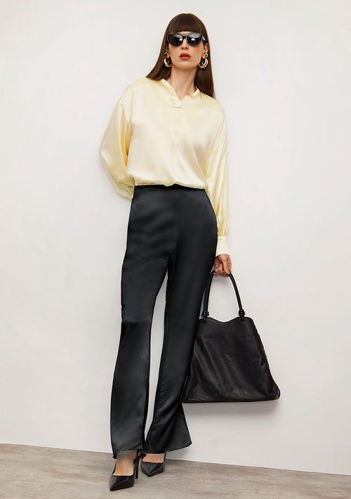 Blusa Iódice Solta Decote Transpassado Manga Longa Padrão Amarelo