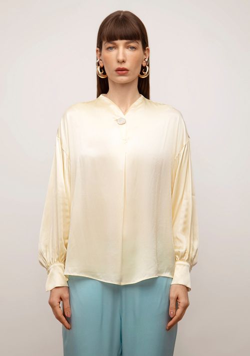 Blusa Iódice Solta Decote Transpassado Manga Longa Padrão Amarelo