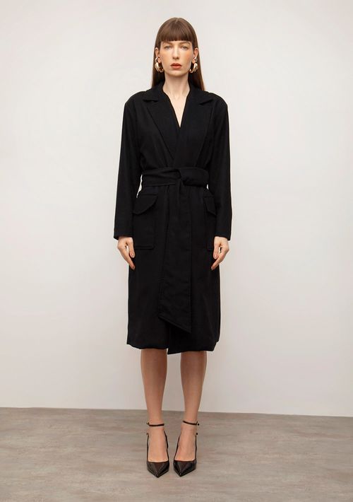 Casaco Iódice Solto Manga Longa Alongado Preto