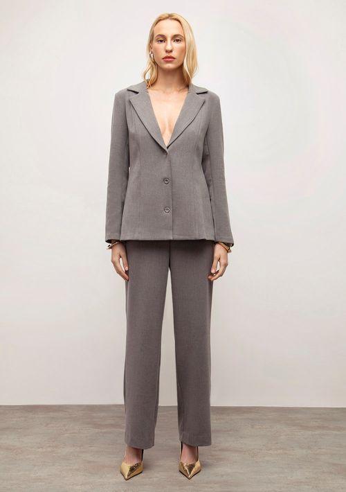 Blazer Iódice Ajustado Manga Longa Padrão Cinza