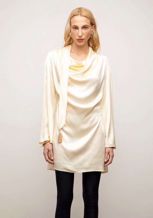 Vestido Iódice Solto Decote V Manga Longa Curto Amarelo