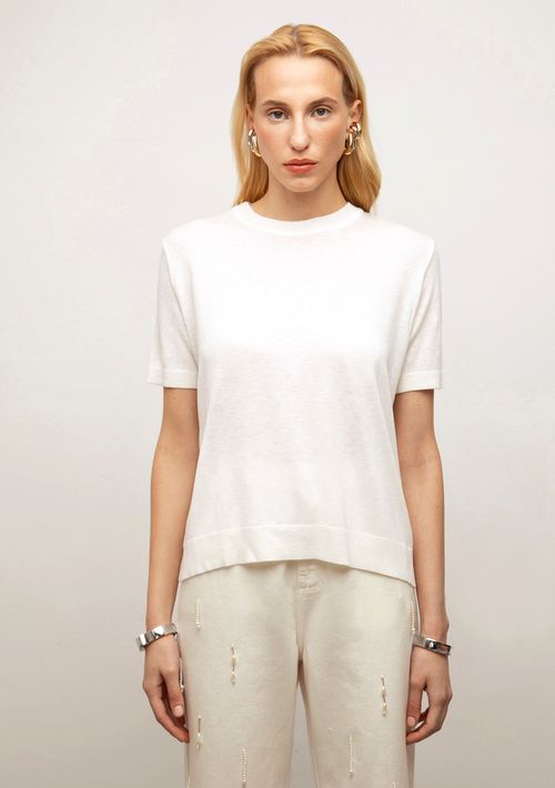 Blusa Iódice Solta Decote Careca Manga Curta Padrão Off White