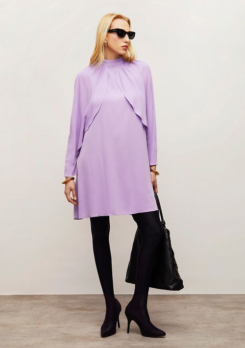 Vestido Iódice Solto Gola Alta Manga Longa Curto Lilas