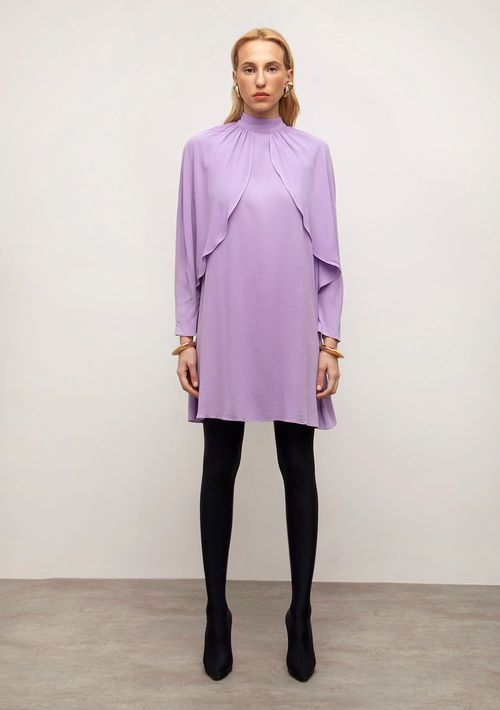Vestido Iódice Solto Gola Alta Manga Longa Curto Lilas