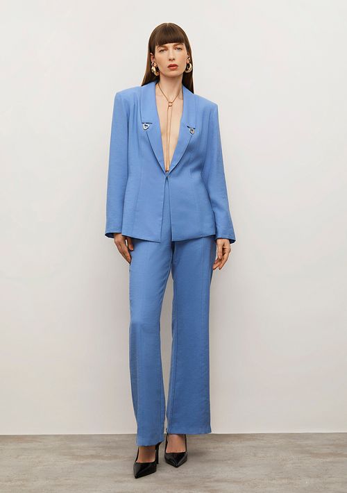 Blazer Iódice Ajustado Manga Longa Alongado Azul