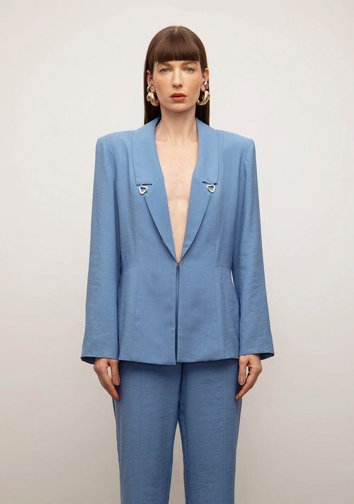 Blazer Iódice Ajustado Manga Longa Alongado Azul