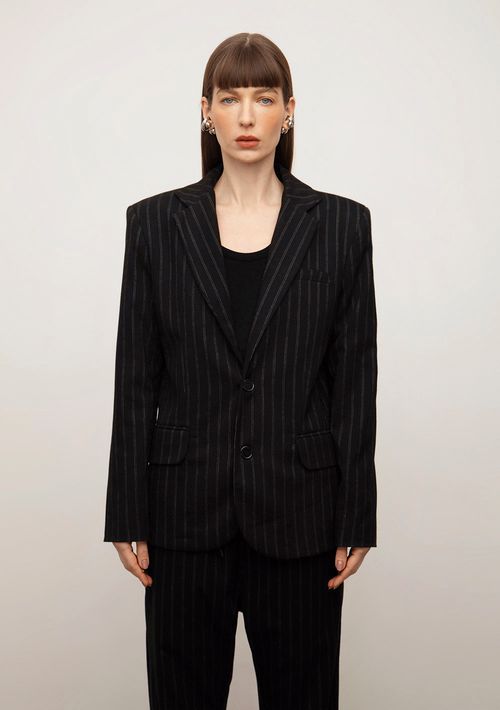 Blazer Iódice Solto Manga Longa Padrão Preto
