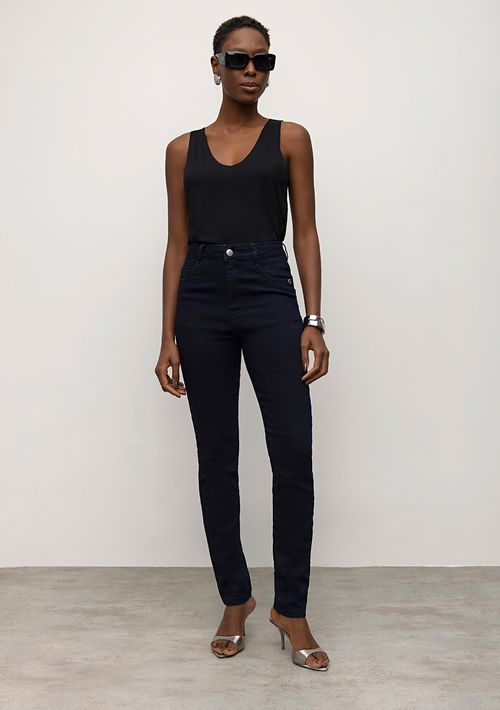 Calça Iódice Skinny Cós Alto Detalhe Cós Jeans