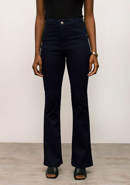Calça Iódice Boot Cut Cós Alto Com Recorte Jeans
