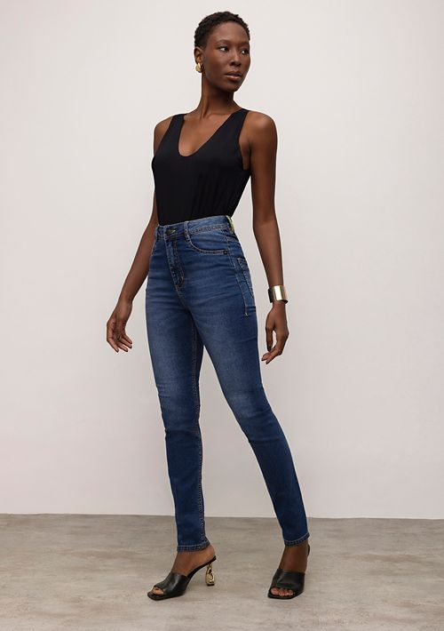 Calça Iódice Skinny Cós Alto Com Pence Jeans
