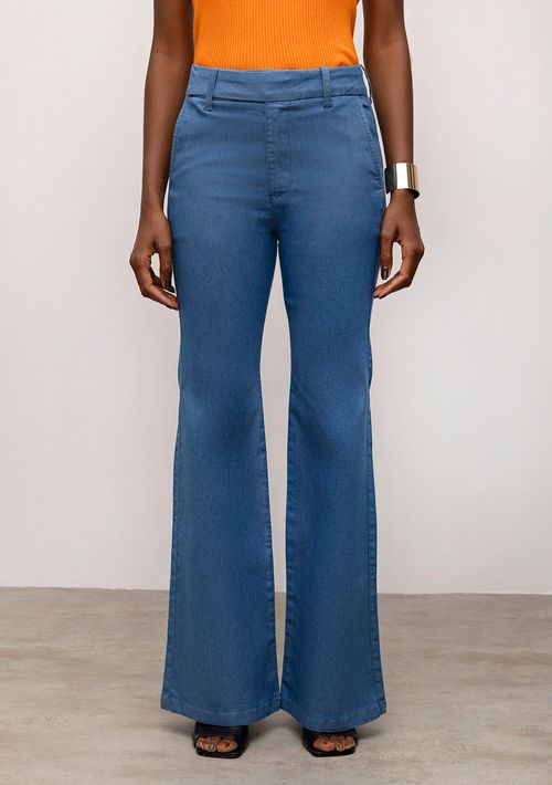 Calça Iódice Flare Cós Alto Alfaiataria Jeans