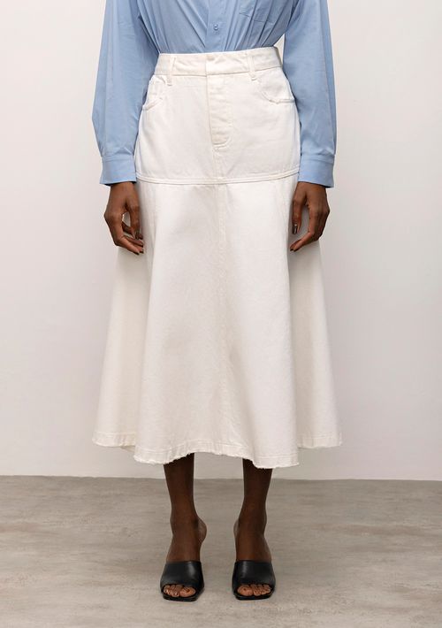 Saia Iódice Midi Evasê Com Recorte Off White