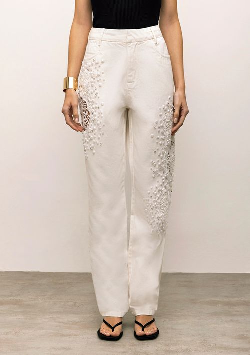 Calça Iódice Slim Cós Alto Alfaiataria Off White