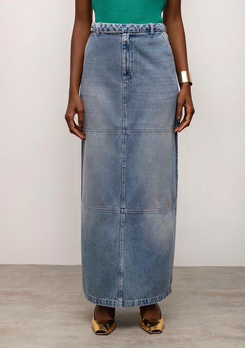 Saia Iódice Longa Reta Com Fenda Jeans