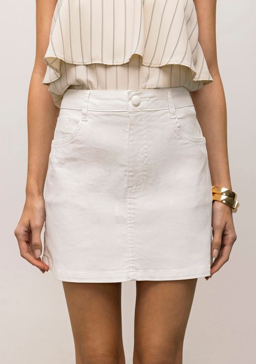 Saia Iódice Mini Reta Com Botão Off White